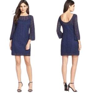 Lilly Pulitzer Topanga Crochet Mini Dress Womens XS Navy Knit Resort Wear Preppy